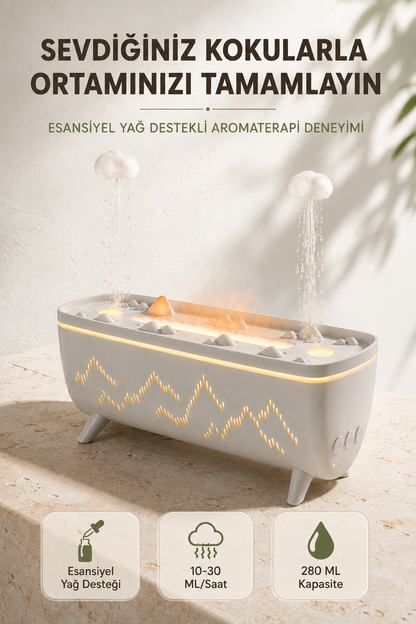 Ultrasonik Hava Nemlendirici Aromaterapi Difüzörü Jöle Yağmur Efektli LED Işıklı 280 ML