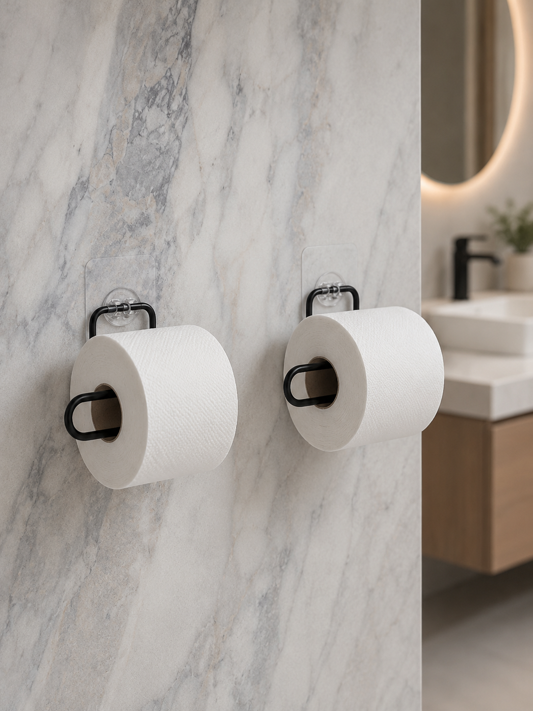 2’li Duvara Yapışkanlı Tuvalet Kağıtlığı Siyah Metal Pratik Rulo Tutucu