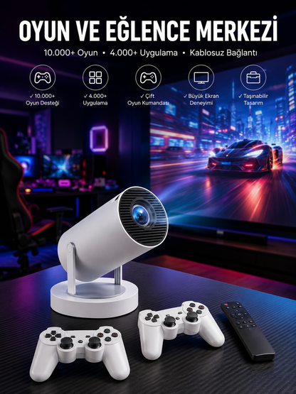 Projeksiyon Cihazı Video Oyun Konsolu Projektör Taşınabilir Ayaklı Çift Kollu 4K Çözünürlüklü