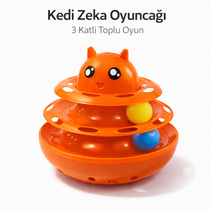 Hacıyatmaz Kedi Oyuncağı 3 Katlı Toplu Zeka Oyuncağı 20x21 cm – Devrilmez Interaktif Oyuncağı
