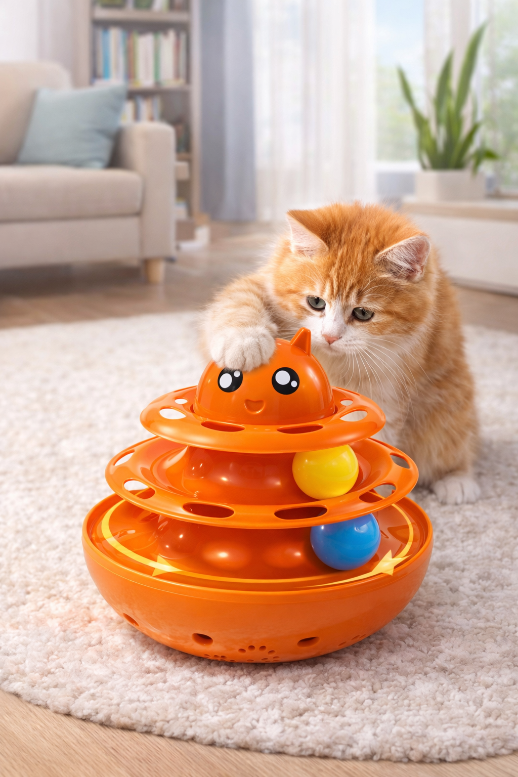 Hacıyatmaz Kedi Oyuncağı 3 Katlı Toplu Zeka Oyuncağı 20x21 cm – Devrilmez Interaktif Oyuncağı