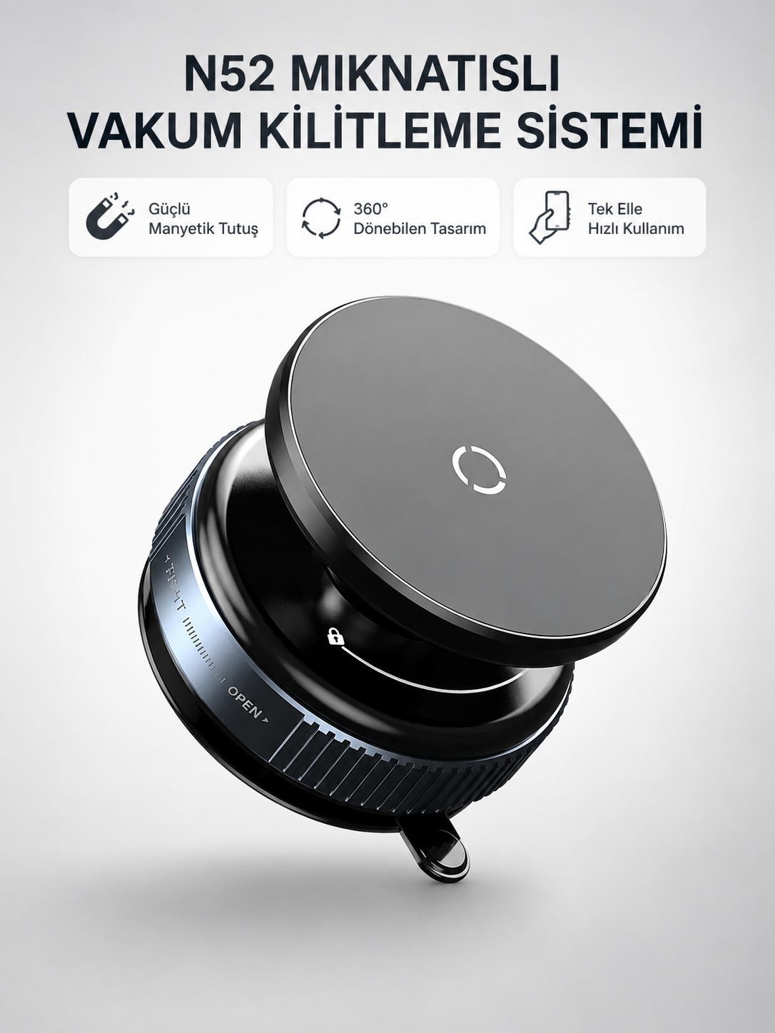 Mıknatıslı Araç Telefon Tutucu Vakum Teknolojili 360° Ayarlanabilir