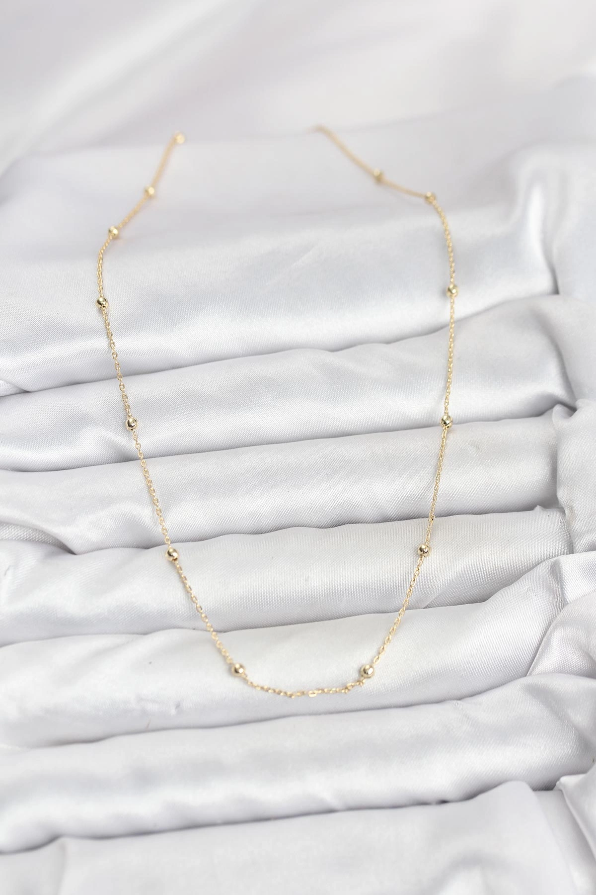 CM 14K Gold Renk Minik Top Zincirli Kadın Kolye