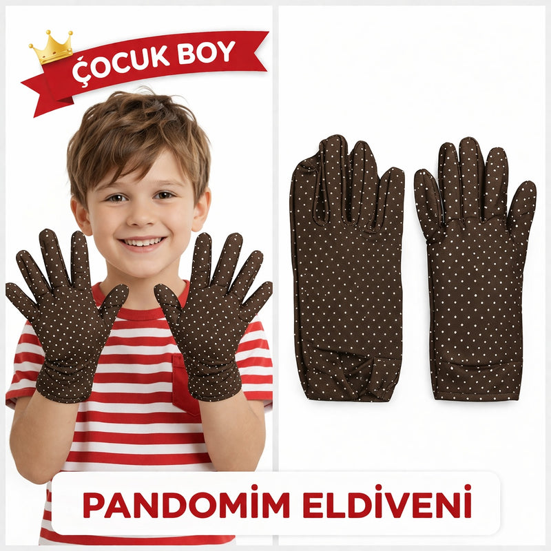 Çuk Boy Pandomim Eldiveni Beyaz Puantiyeli Kahve Renk Gösteri Eldiveni 23 Nisan 19 Mayıs