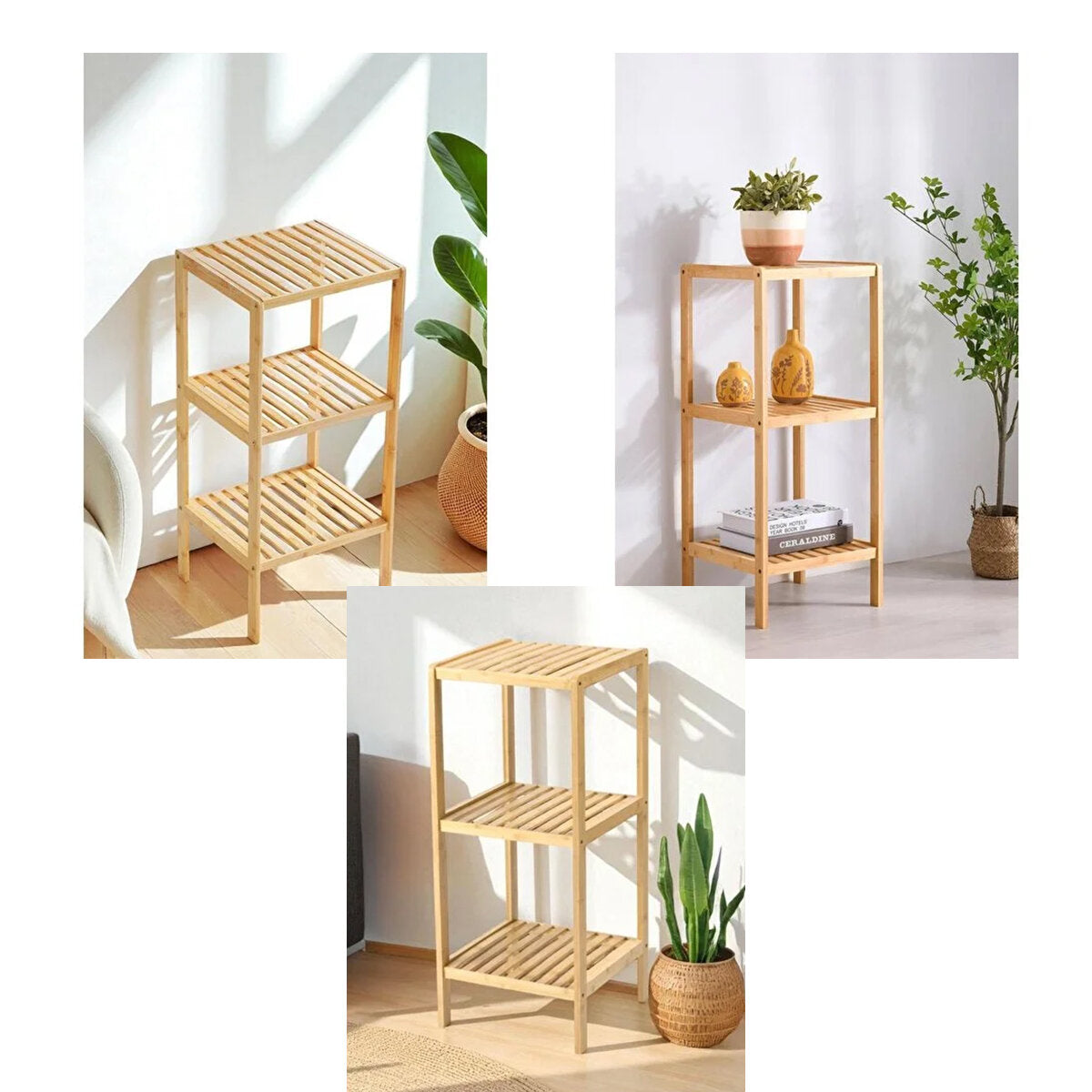 ÇOK AMAÇLI RAF - ORGANİZER 3 KATLI AHŞAP - BAMBU 36X32X80CM (5643)