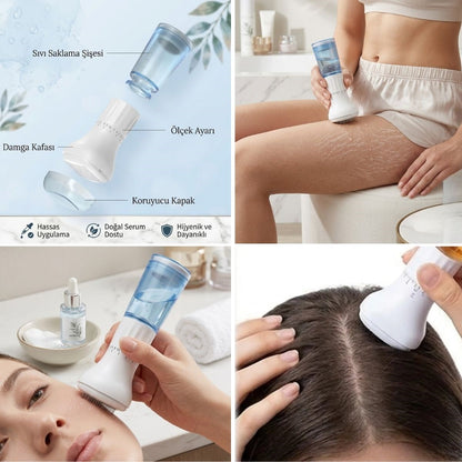 BUFFER® 140 İğneli Serum Hazneli Dermaroller – 0-3 mm Ayarlı Dermaroller Mikro İğneli Saç, Cilt ve Vücut Bakım Aparatı