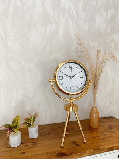 Gold Metal Mini Tripod Modern Masa Saati 45×26 cm – Şık ve Dekoratif Tasarım