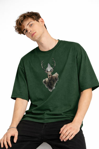 Deer - Oversize Erkek Tişört HAKI