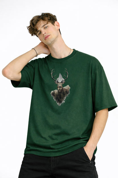 Deer - Oversize Erkek Tişört HAKI