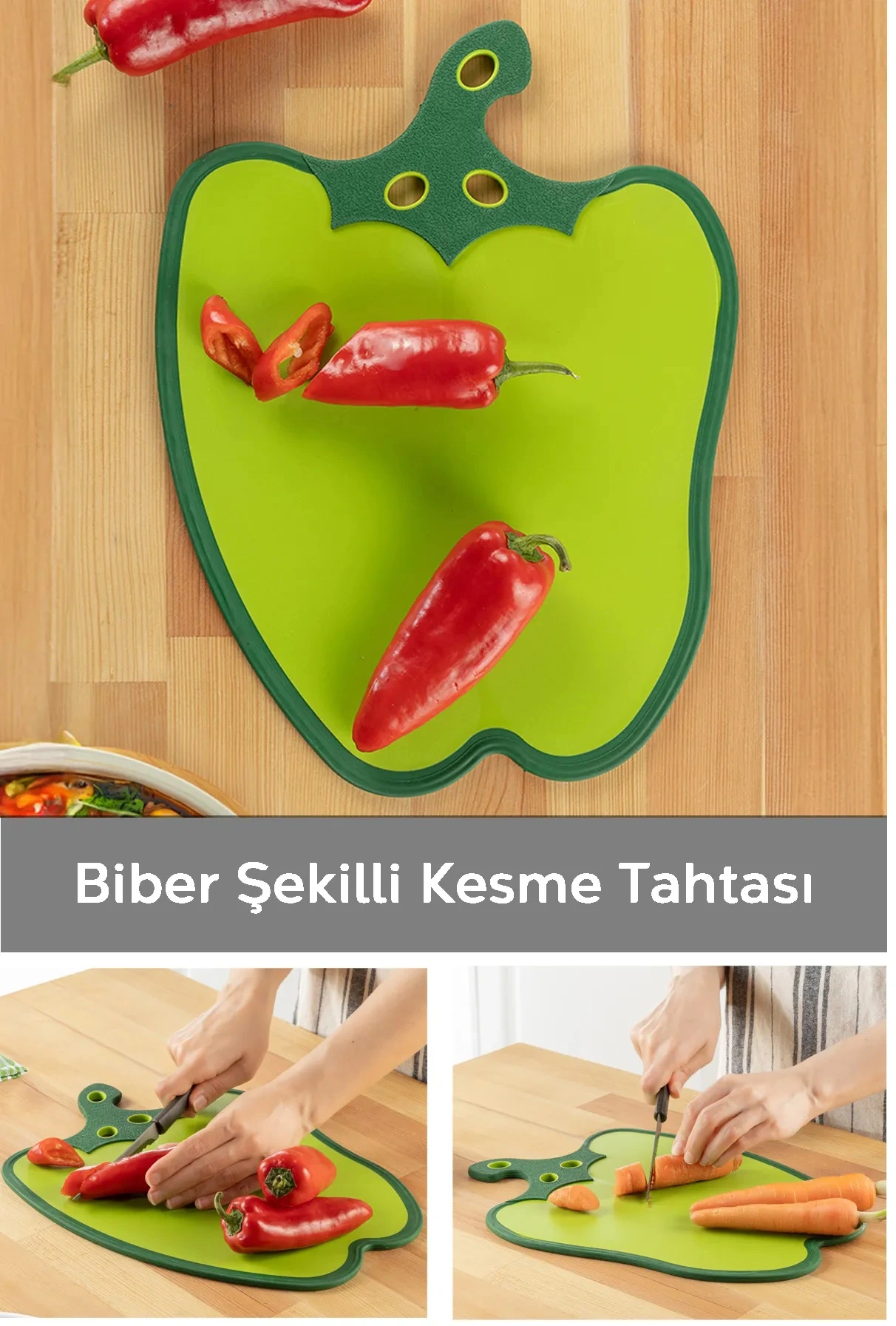 Dolma Biber Figürlü Kaydırmaz Kesme Tahtası Doğrama Panosu