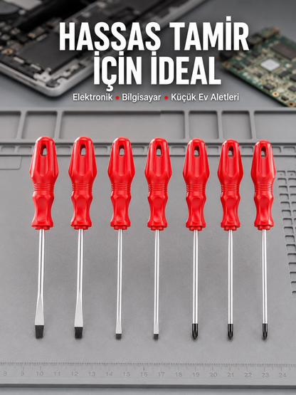Düz Ve Yıldız Başlıklı 7li Tornavida Seti Ergonomik Tutma