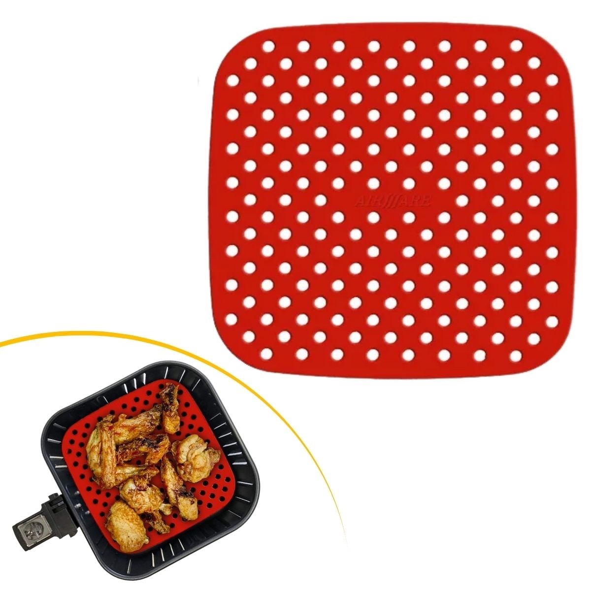 BUFFER® Siyah Isıya Dayanıklı Yıkanılabilir Silikon Fırın Ve Airfryer Kare Model Pişirme Matı 21,5 Cm