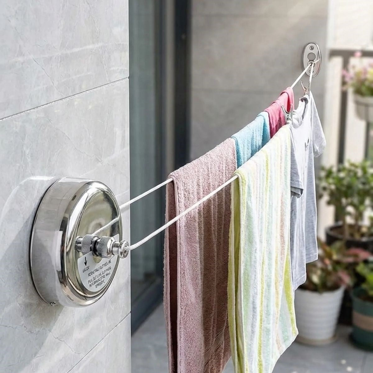 BUFFER® Paslanmaz Çelik Geri Çekilebilir Çamaşır İpi – Duvar Tipi Duvara Monte Banyo,Balkon,Bahçe Çamaşır Kurutma Askısı