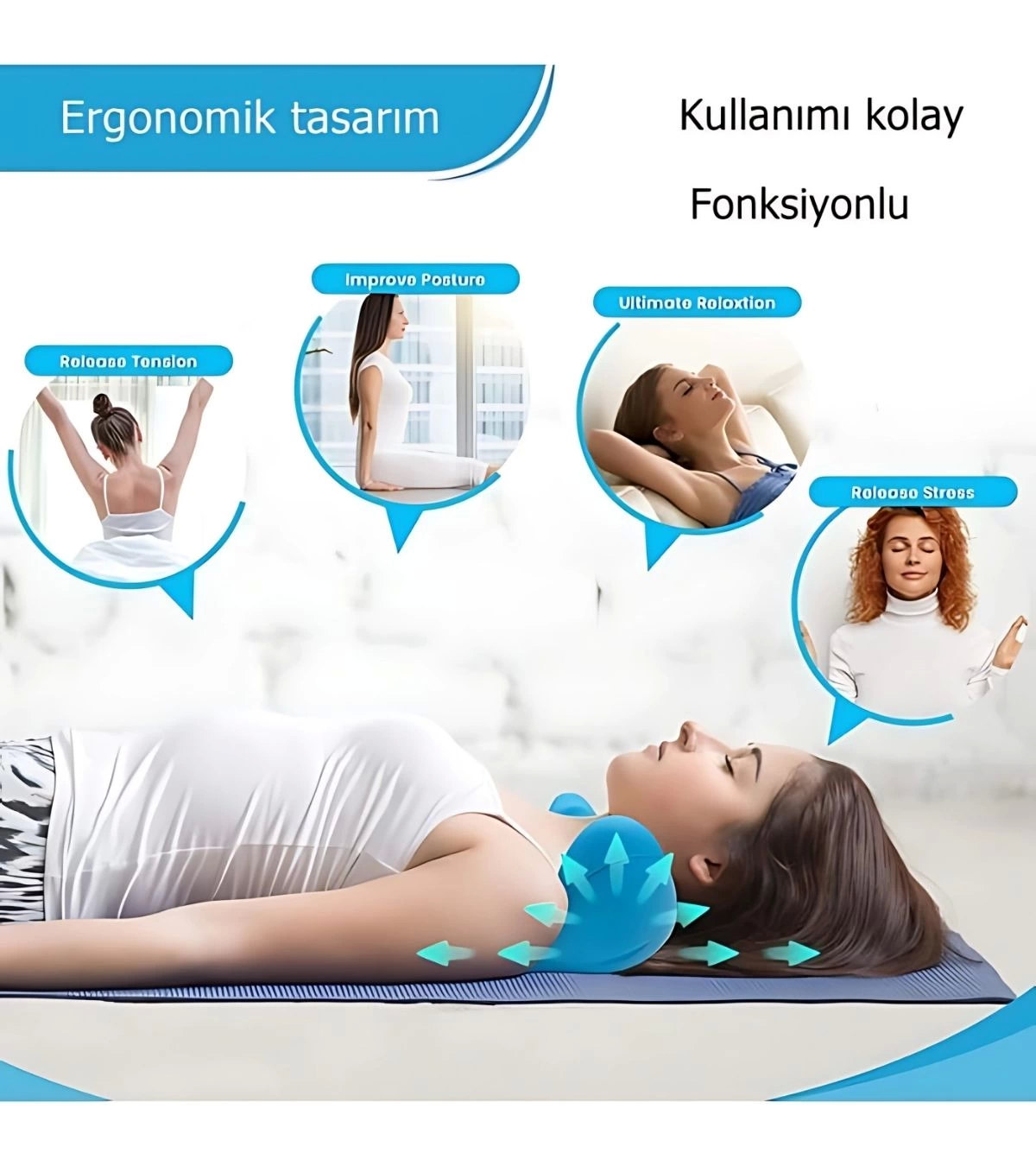 Kayropraktik Boyun Yastığı U Şekilli Masaj Destekli Ağrı Kesici Bellek Köpük Yastık