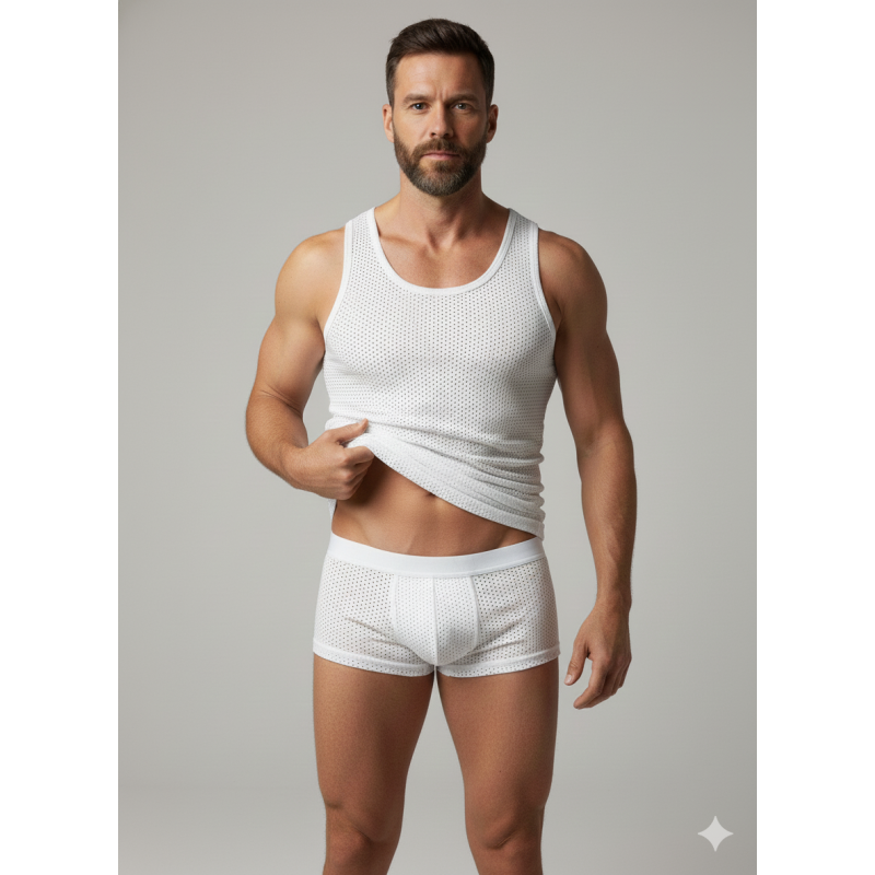 Erkek Beyaz File Tank Top Boxer Takımı - Renkli / L