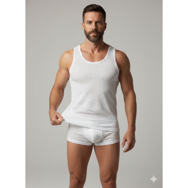 Erkek Beyaz File Tank Top Boxer Takımı - Renkli / L