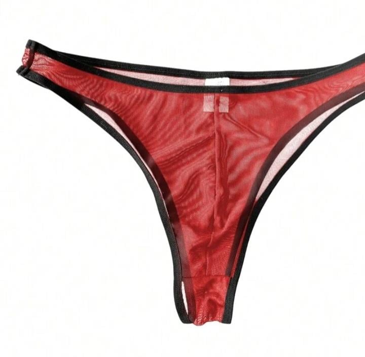 Erkek Biyeli Kırmızı Transparan Brazillian Slip - Renkli / L