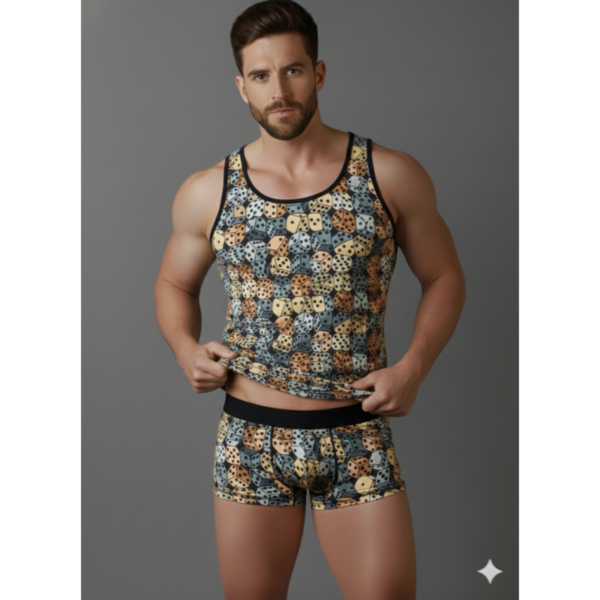 Erkek Desenli Tank Top Boxer Takımı - Renkli / M