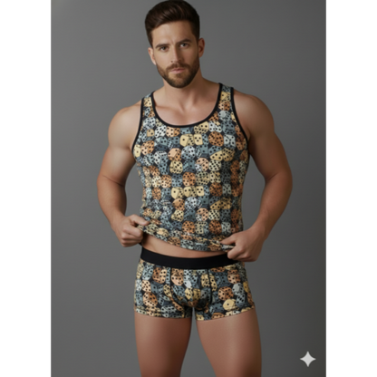 Erkek Desenli Tank Top Boxer Takımı - Renkli / M