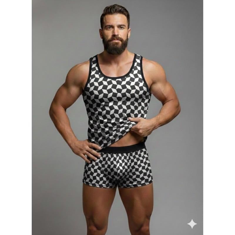 Erkek Desenli Tank Top Boxer Takım - Renkli / XS