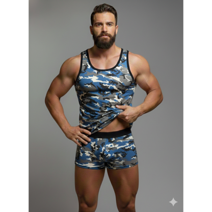 Erkek Kamuflaj Tank Top Boxer İç Çamaşır Takımı - Renkli / M