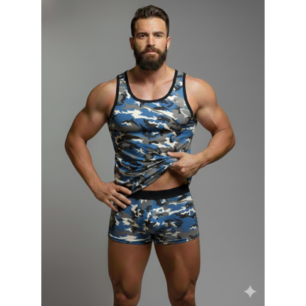 Erkek Kamuflaj Tank Top Boxer İç Çamaşır Takımı - Renkli / M