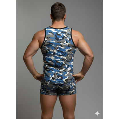 Erkek Kamuflaj Tank Top Boxer İç Çamaşır Takımı - Renkli / M