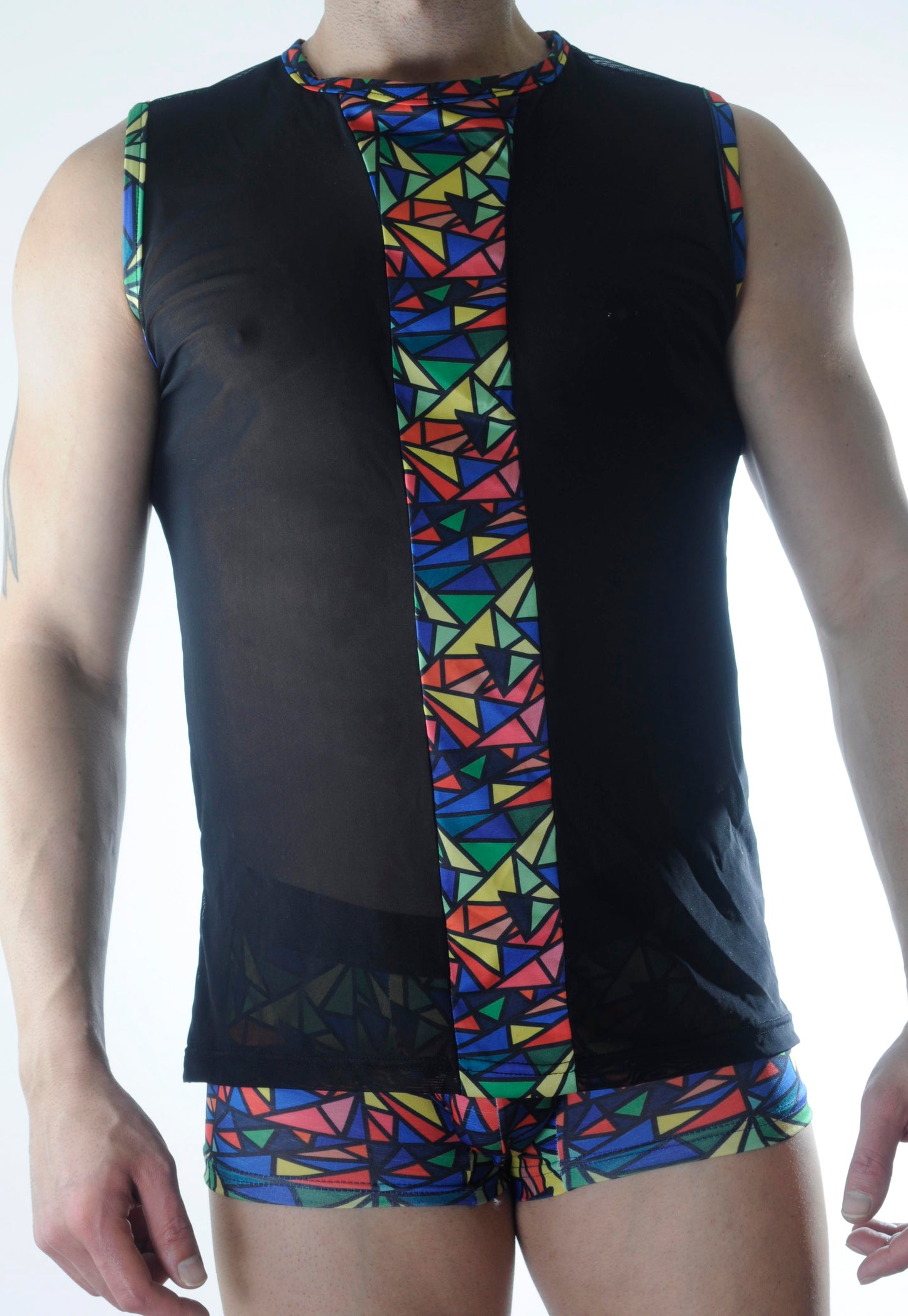 Erkek Transparan Renki Atlet Boxer Takımı - Renkli / XL