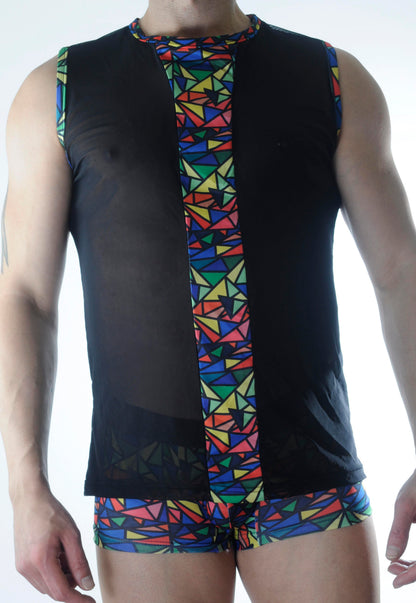 Erkek Transparan Renki Atlet Boxer Takımı - Renkli / XL