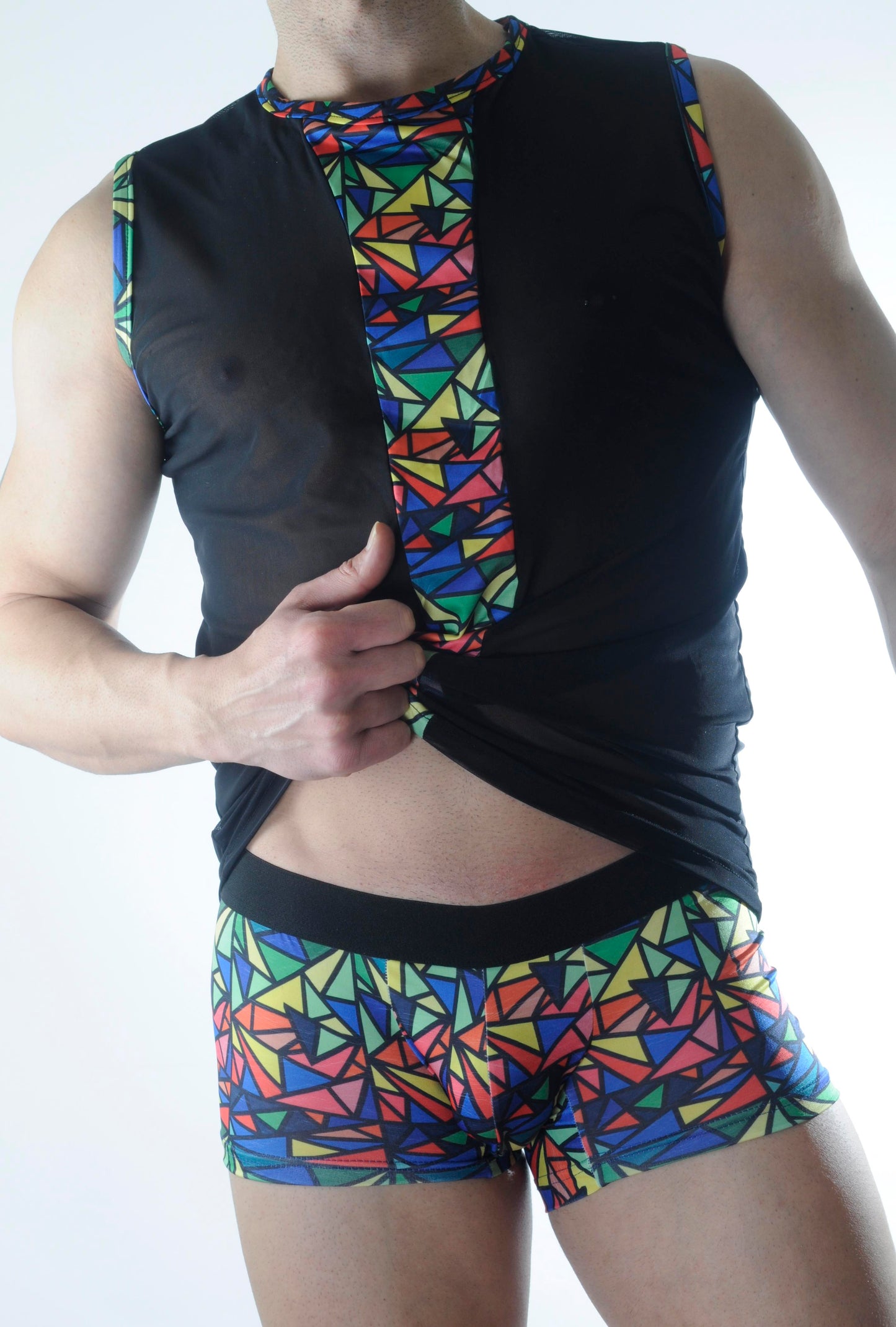 Erkek Transparan Renki Atlet Boxer Takımı - Renkli / XL
