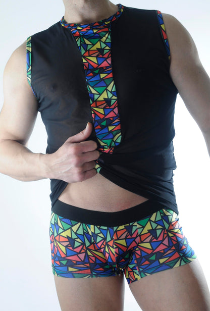 Erkek Transparan Renki Atlet Boxer Takımı - Renkli / XL