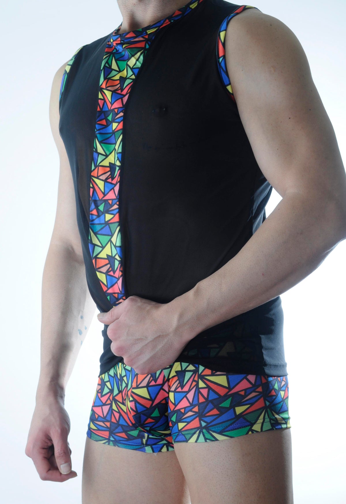 Erkek Transparan Renki Atlet Boxer Takımı - Renkli / XL