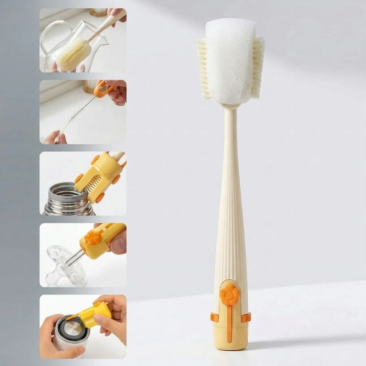 BUFFER® 5’i 1 Arada Çok Amaçlı Şişe Temizleme Fırçası – Sürahi, Kavanoz, Pipet, Kapak, Emzik ve Biberon Temizlik Seti