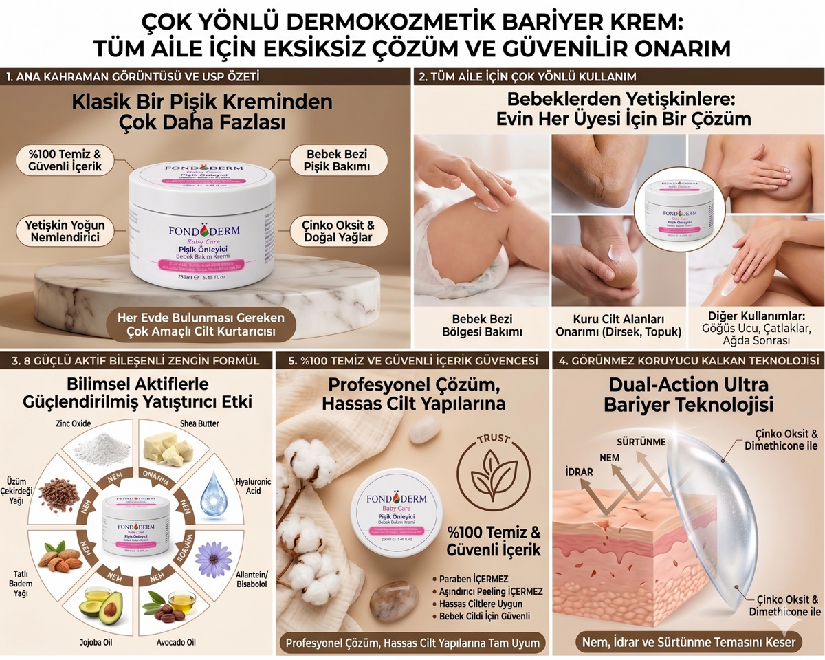 Fondöderm Dermokozmetik Bariyer Krem | Bebek Pişik Kremi Ve Yoğun Onarıcı Nemlendirici Doğal Yağlar İçeren Çok Amaçlı Cilt Bakım Kremi