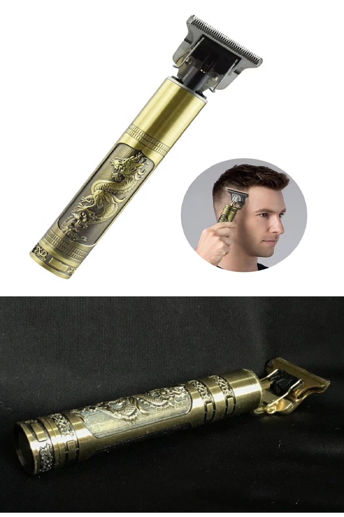 Gold Uçlu Vintage Şarjlı Traş Makinesi Sakal Ense Çizim Vucüt Kılı Tıraş Makinası