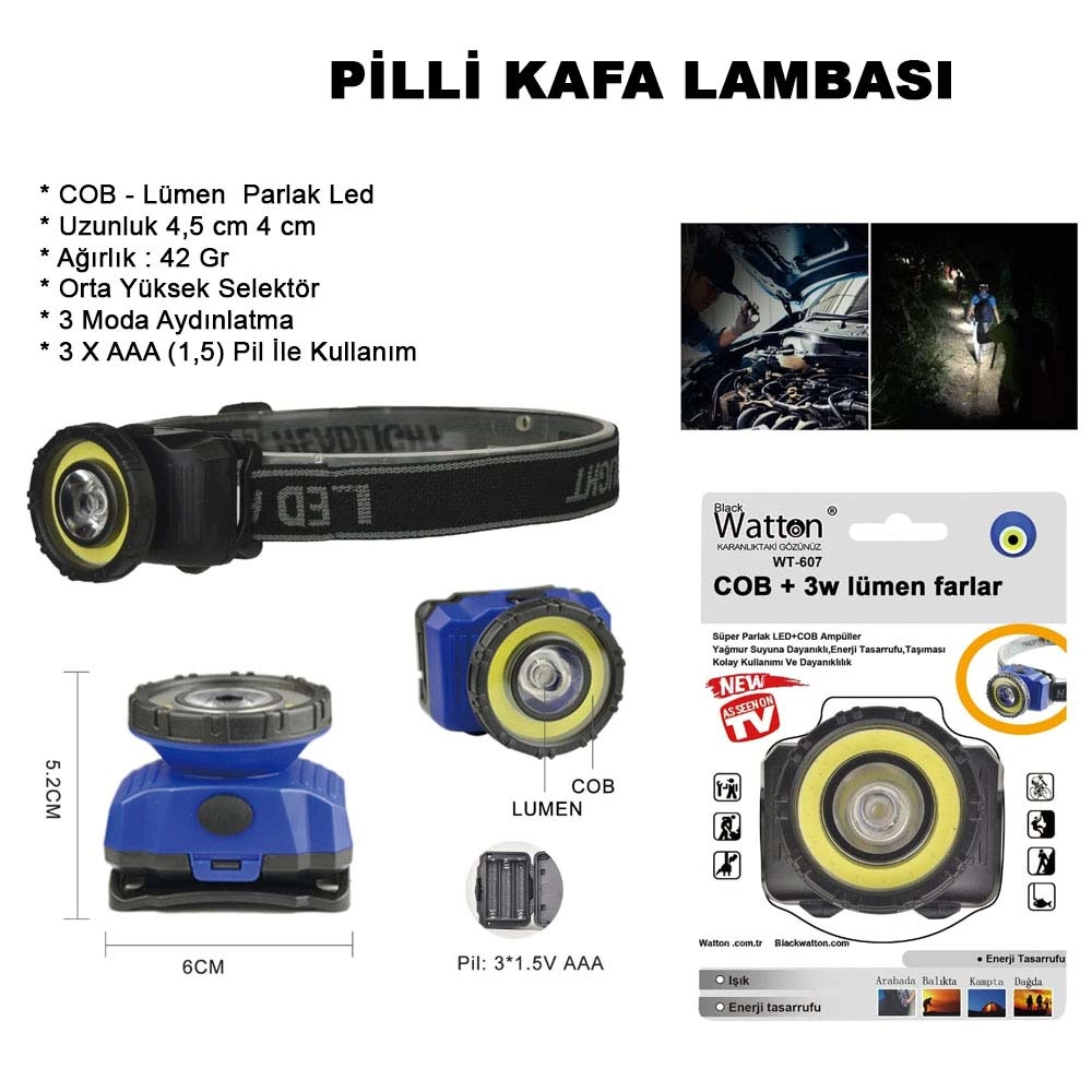 Güçlü Pilli Kafa Lambası Wt-607