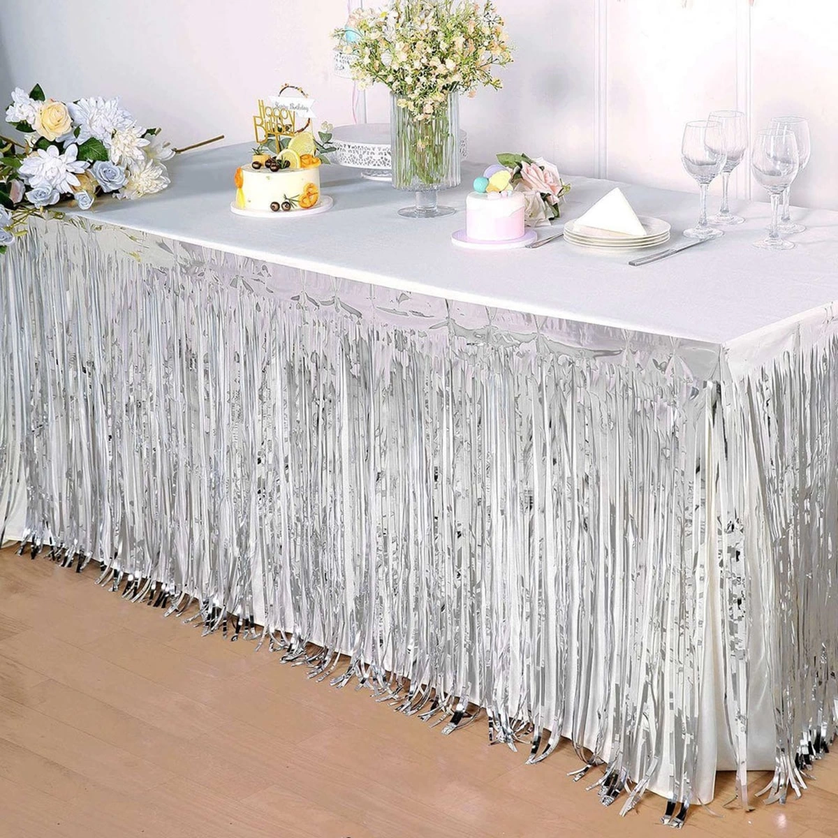 Gümüş Metalize Masa Eteği 275x75 Cm – Kendinden Yapışkanlı