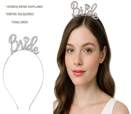Gümüş Renkli Taşlı “bride” Gelin Tacı – El Yazısı Yazı Tipiyle
