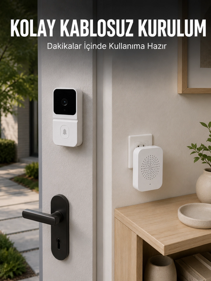 Hd Kameralı Beyaz Görüntülü Kapı Zili Çift Yönlü Sesli Wi-fi Akıllı Kapı Zili