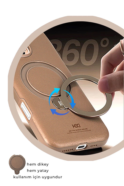 HDD Apple iPhone 15 Pro Max Vapor Deri Magsafe Standlı Kılıf - Siyah