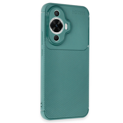Huawei Nova 12s Kılıf Auto Focus Karbon Kapak - Koyu Yeşil