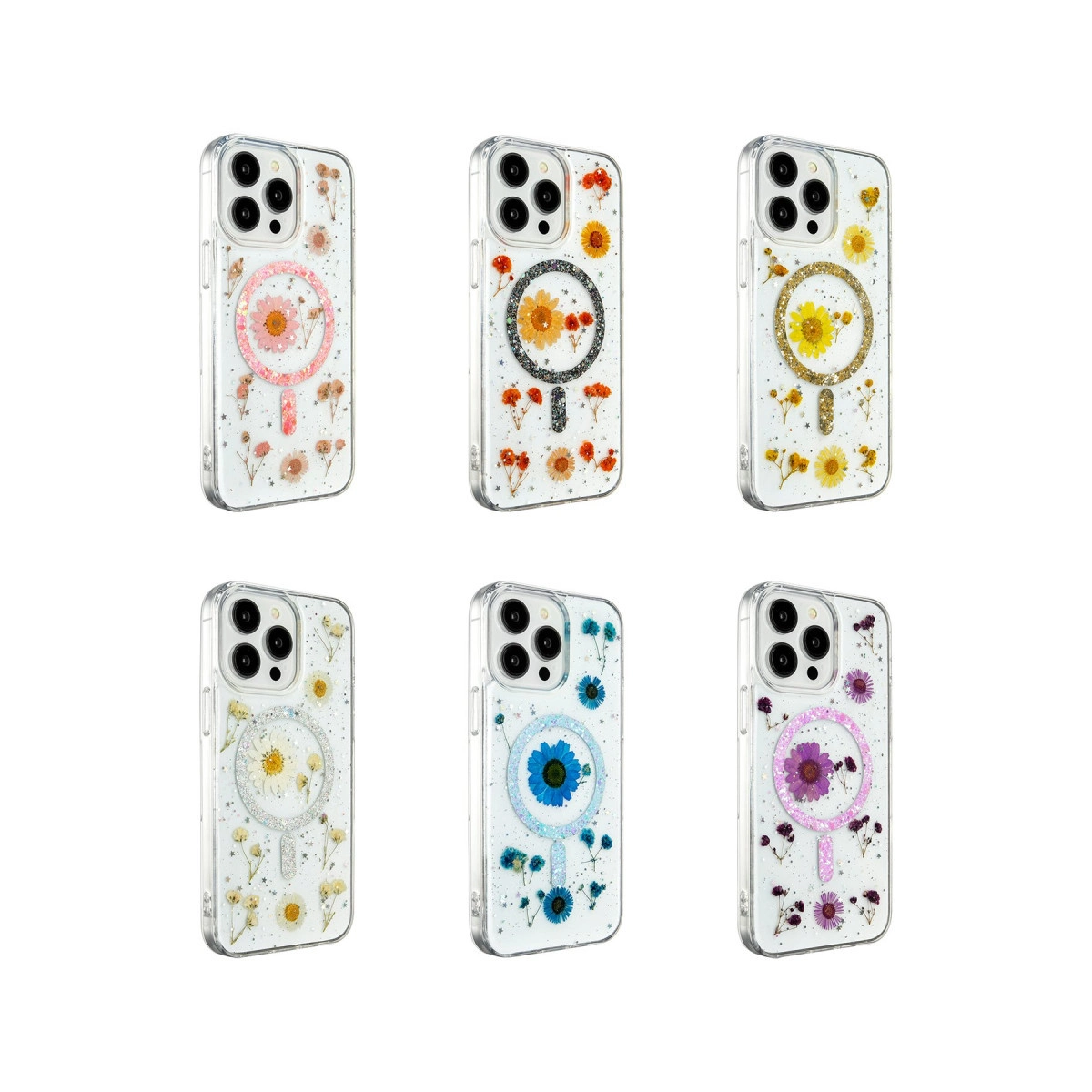 İphone 12 Kılıf Daisy Simli Magsafe Kapak - Pembe