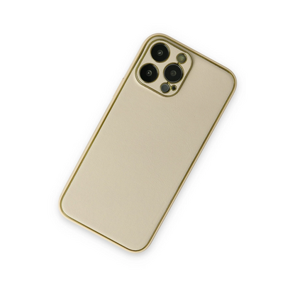 İphone 13 Pro Kılıf Coco Deri Silikon Kapak - Gold