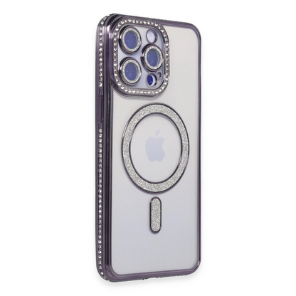 İphone 15 Pro Max Kılıf Joke Simli Magneticsafe Kılıf - Derin Mor