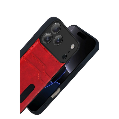 İphone 17 Pro Sara Kartvizitli Deri Kılıf - Kırmızı