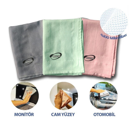 İz Bırakmayan Mikrofiber Temizlik Bezi 3'lü Set Cam ve Ayna Silme Toz Alma Temizlik Bezi (5643)