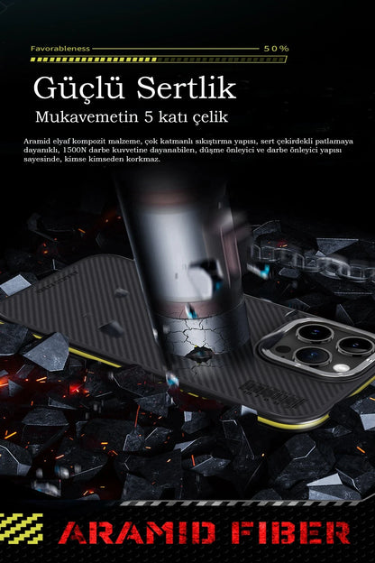 Joko Apple iPhone 15 Pro Max Kılıf Aramid 600D Kevlar Karbon Fiber Magsafe Kapak - Gri