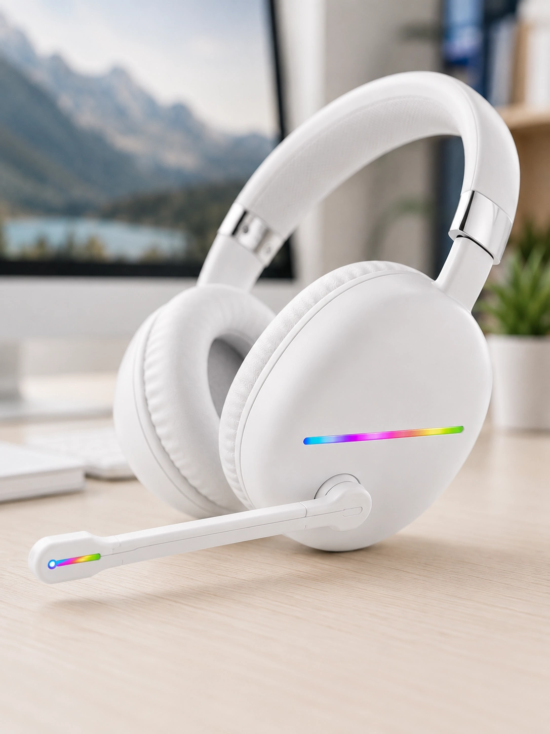 Kablosuz Bluetooth Mikrofonlu Beyaz Kulaklık Rgb Işıklı