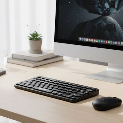 Kablosuz Lacivert Bluetooth Klavye Mouse Seti – Yuvarlak Tuşlu Tasarım, Türkçe Q Dizilim, Taşınabilir, Ev ve Ofis Kullanımına Uygun
