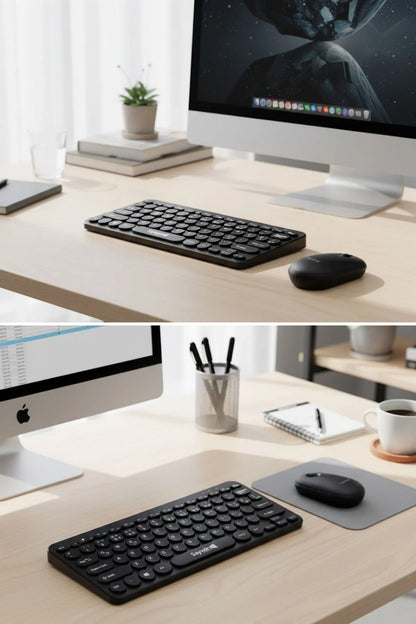 Kablosuz Lacivert Bluetooth Klavye Mouse Seti – Yuvarlak Tuşlu Tasarım, Türkçe Q Dizilim, Taşınabilir, Ev ve Ofis Kullanımına Uygun